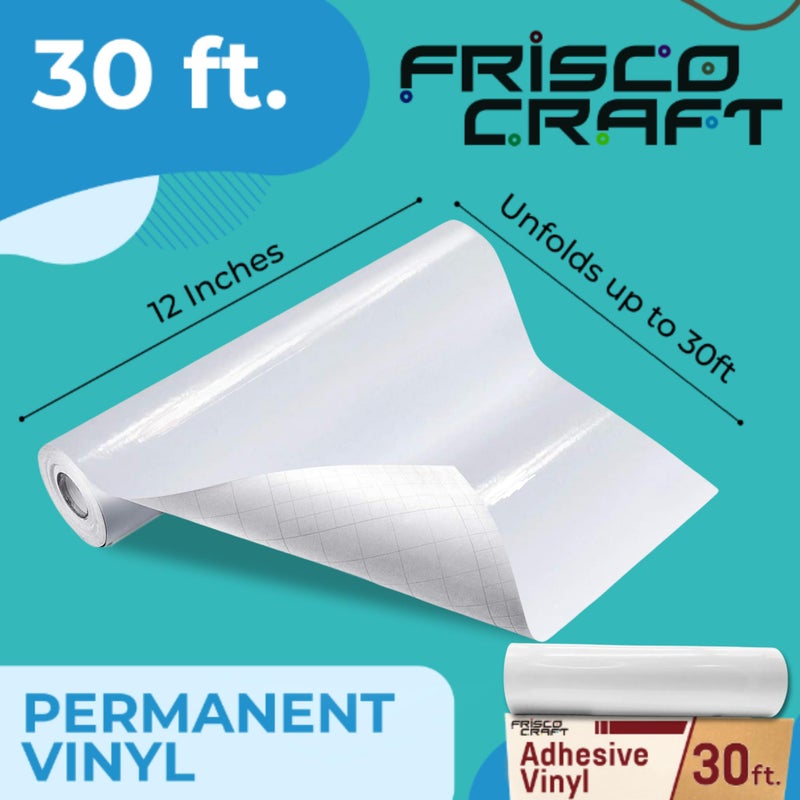 Frisco Craft Glossy White Permanent Vinyl - White Vinyl Roll - Permanent Outdoor, Water & Weather-Resistant with Siliconized Backing - Adhesive, Glossy (12" x 30ft) - Image 2